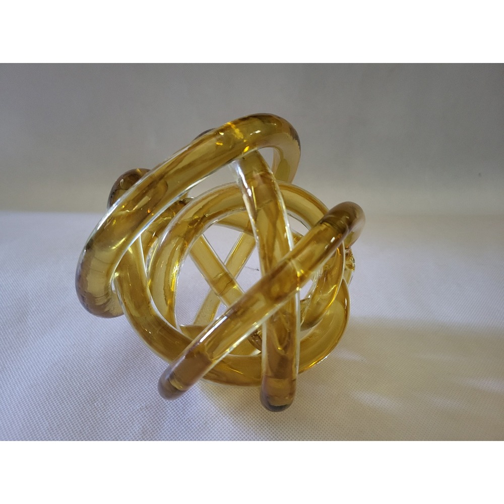 Amber Glass Knot Decorative Object Art Glass Sculpture Modern Home Decor 6"